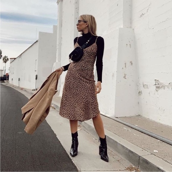 AUDREY 3+1 Dress Womens Sz Medium Brown Animal Print Slip dress - Picture 9 of 12